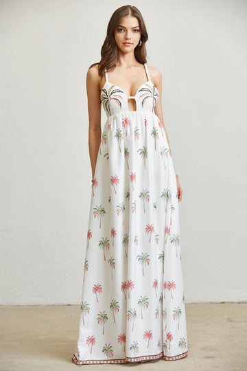 Pamila Dress - Palm Tree Pattern Embroidery with Halter Neck